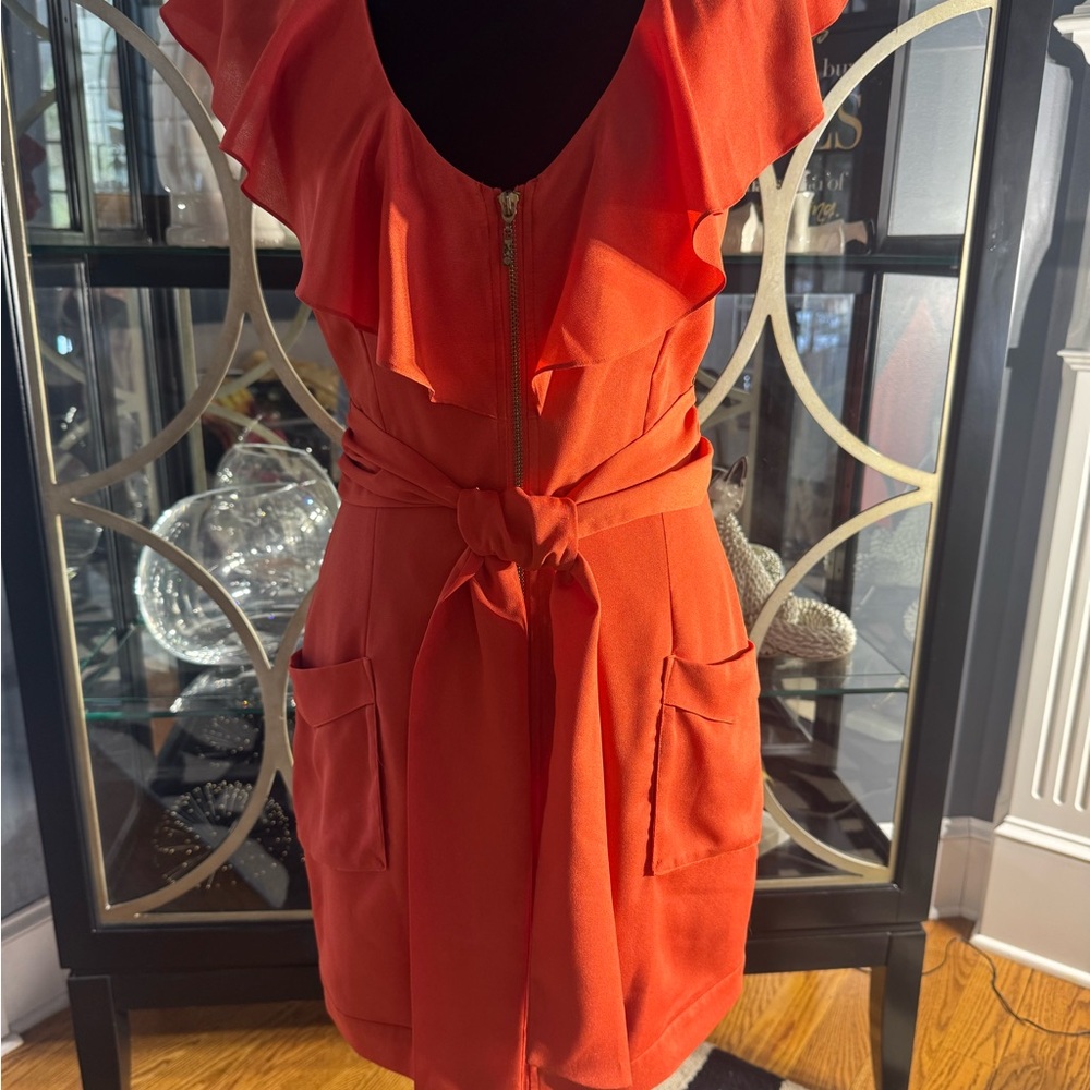 Bebe Full Zip Orange Ruffle Dress